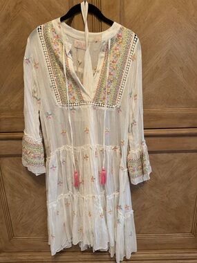 Miss June Cream Embroidered Boho Tunic Dress